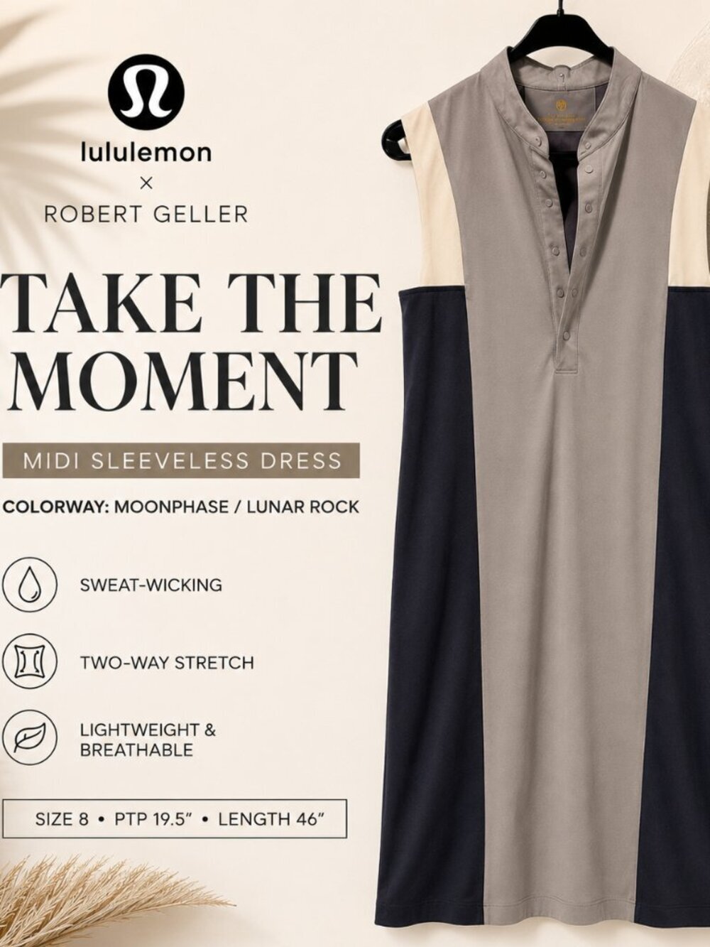 Lululemon x Robert Geller Take The Moment Midi Dress Size 8 Moonphase Lunar Rock
